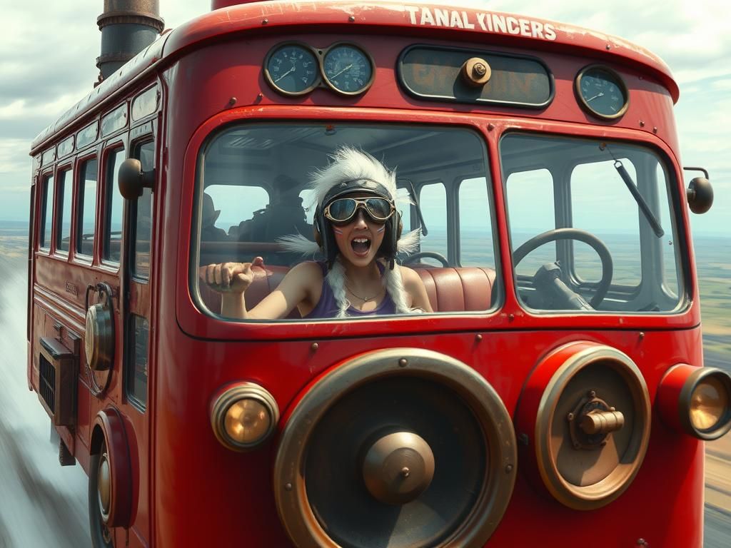 Steampunk Flying Double Decker Bus with Pilot
