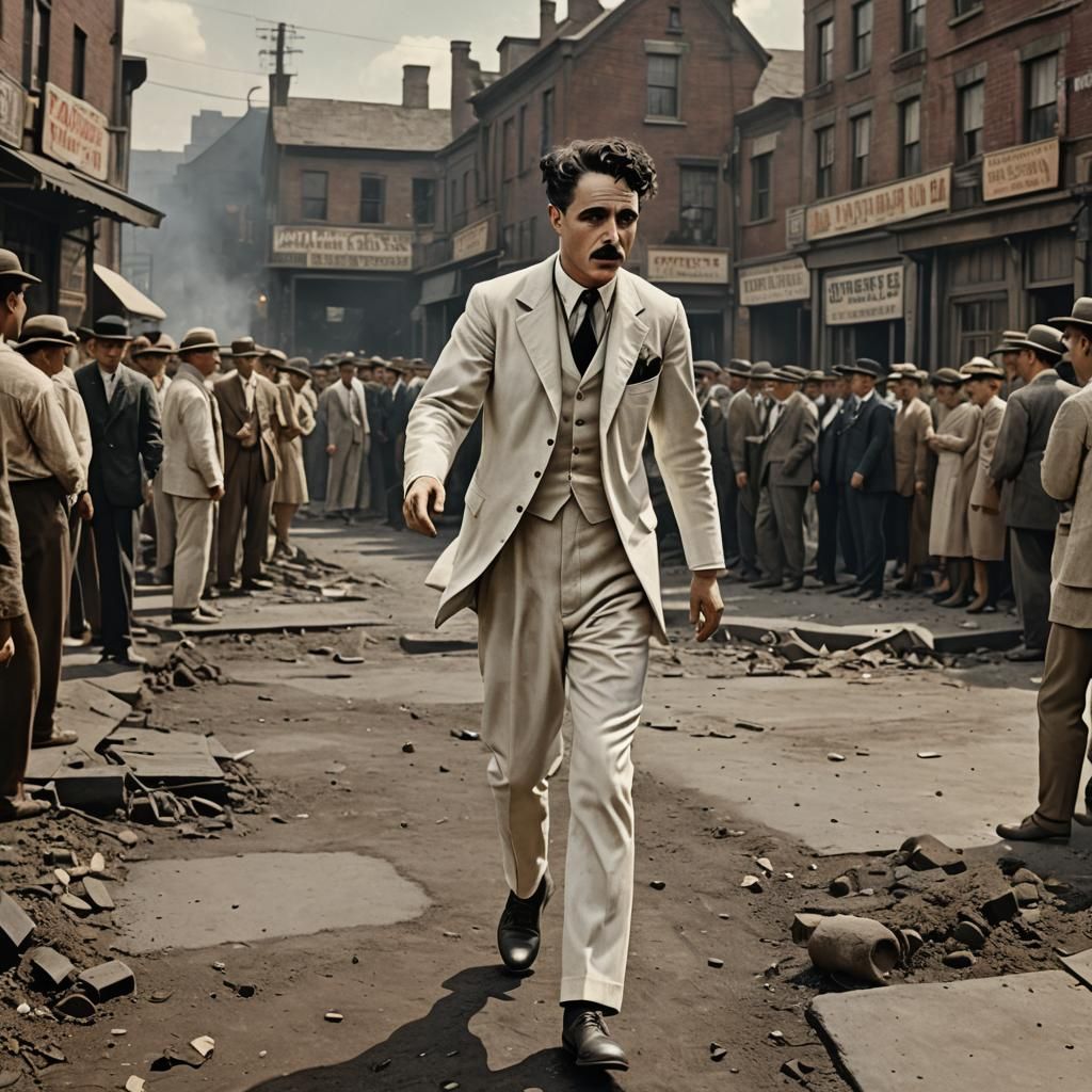 Charlie Chaplin in White Suit: Matte Painting