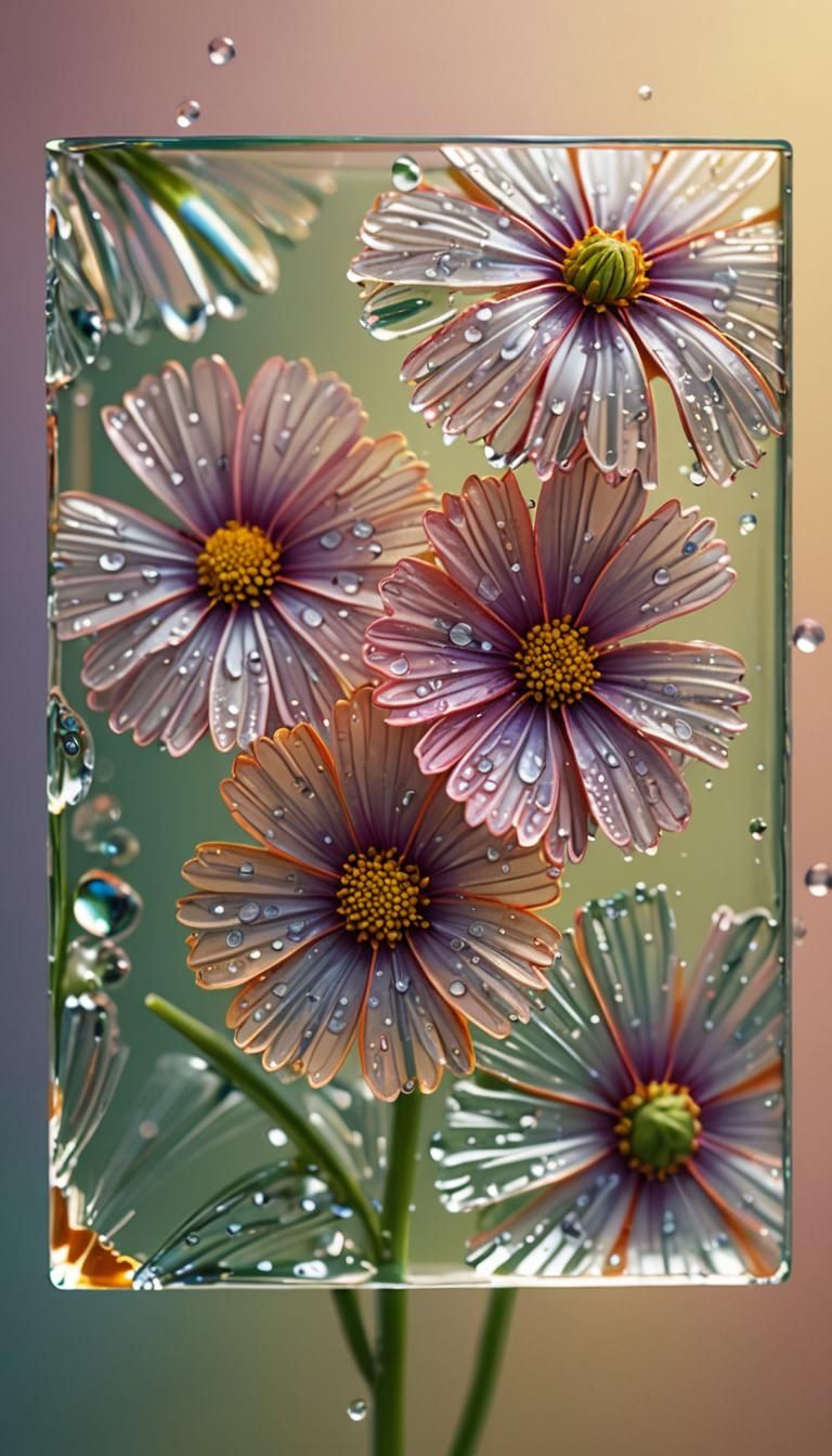 Hyperrealistic Flower Growing From Glass Still Life