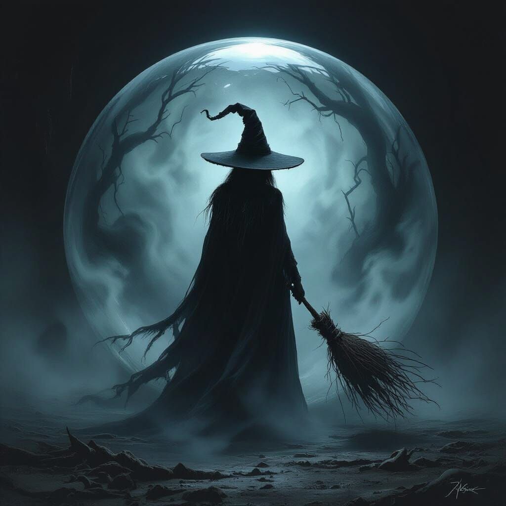Shadowy Witch Trapped in Orb Digital Painting