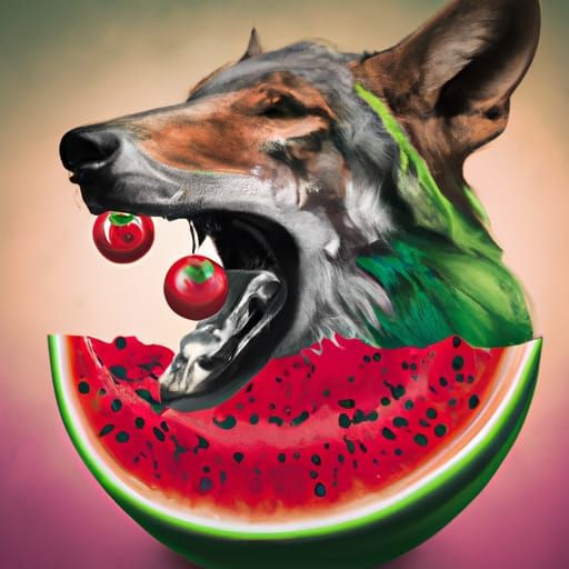 Hyperrealistic Coyote's Voracious Watermelon Feast