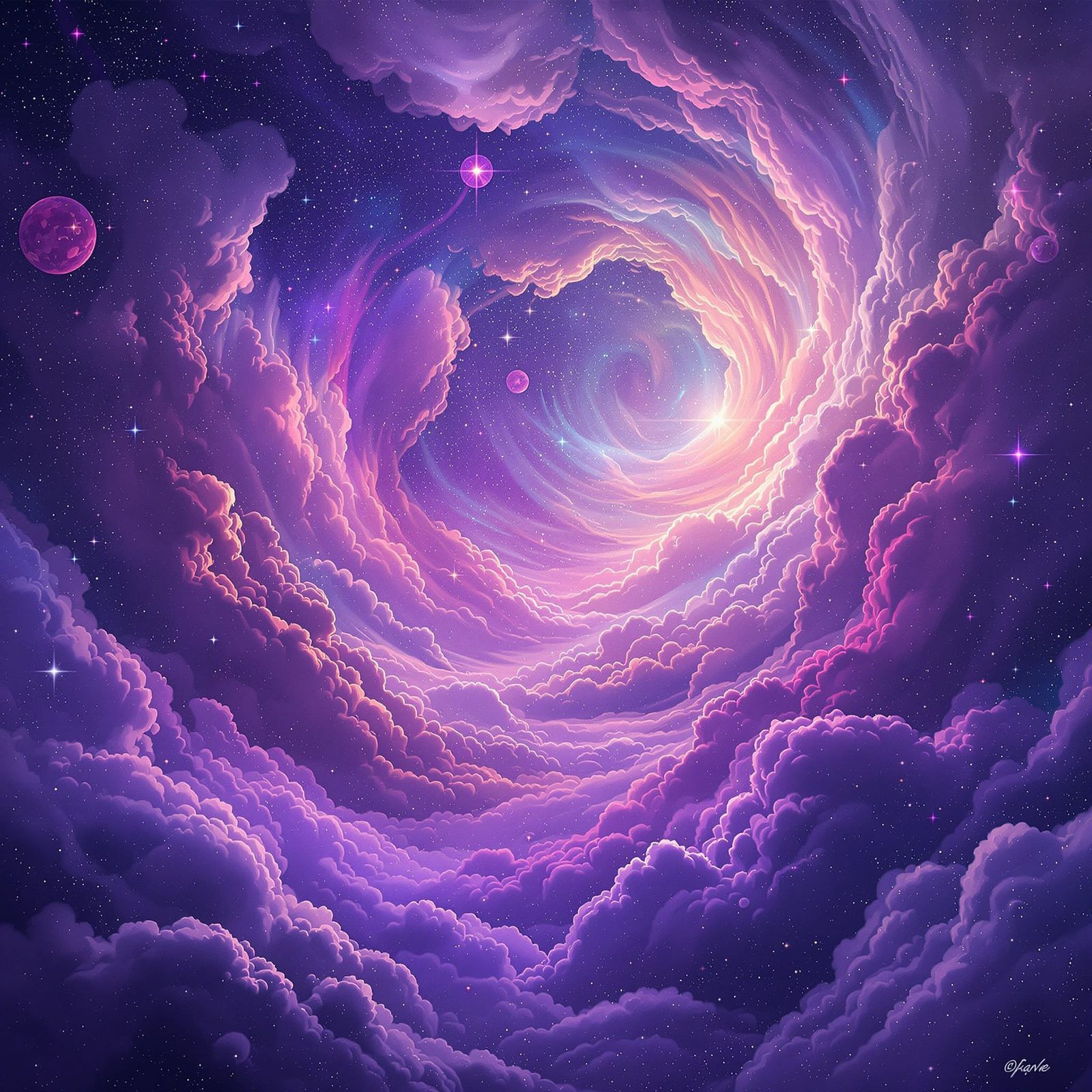 Cosmic Landscape with Iridescent Mist, Futuristic Art