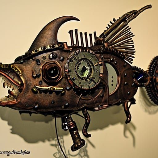 Intricate Steampunk Anglerfish Illustration