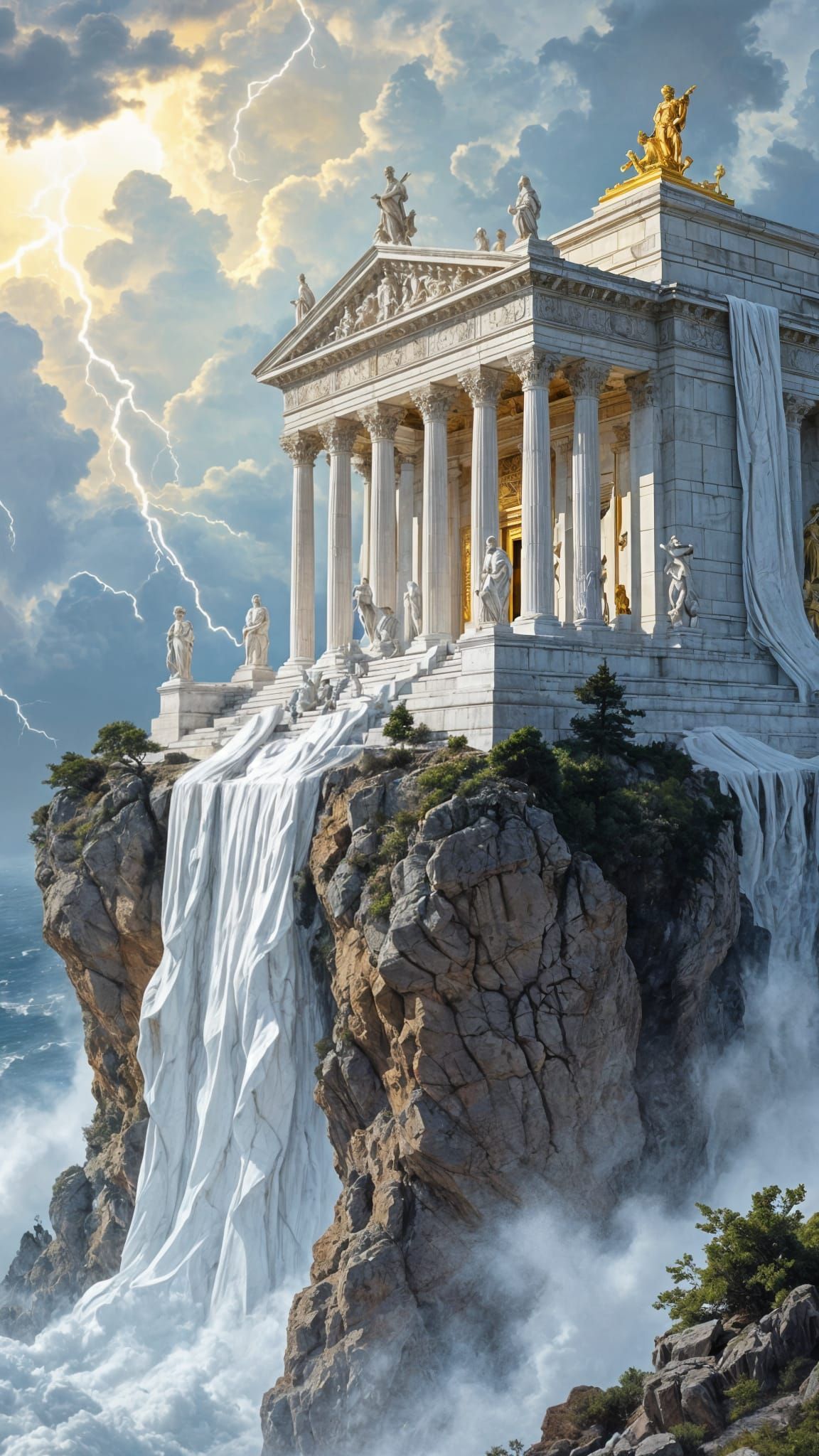 Dramatic Temple Overlooking Stormy Sea