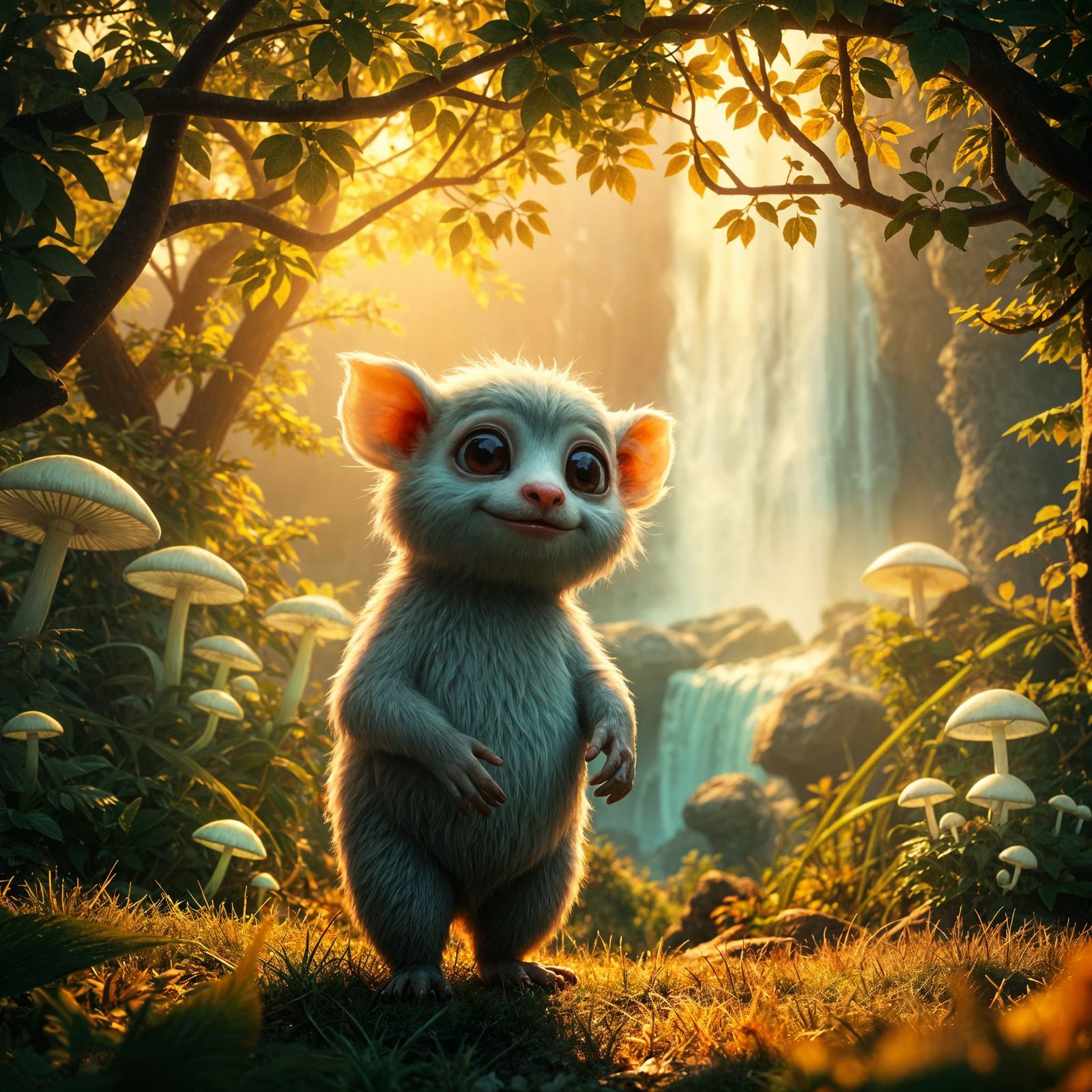 Whimsical Loris Creature in Enchanted Forest