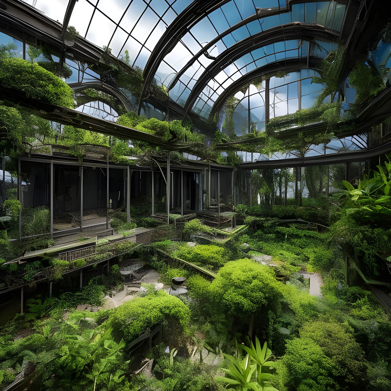 Surreal Dilapidated Greenhouse in Geometric Style