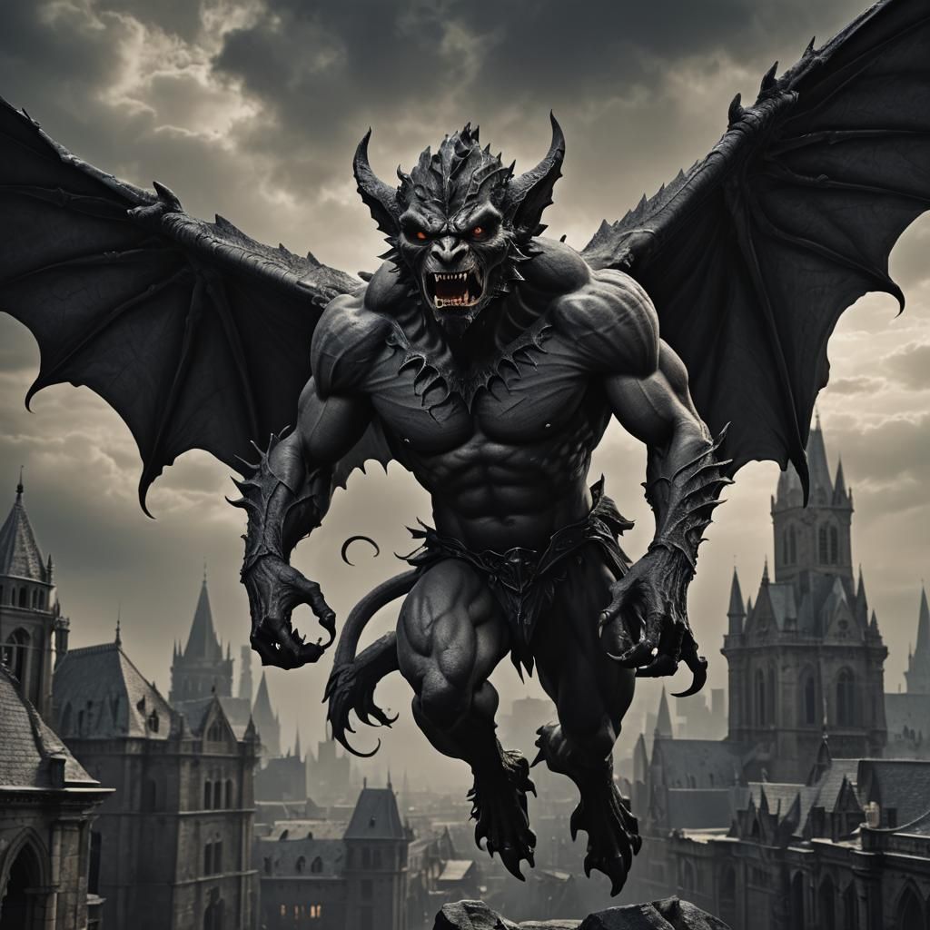 Fierce Gargoyle in Gothic Dark Fantasy Art