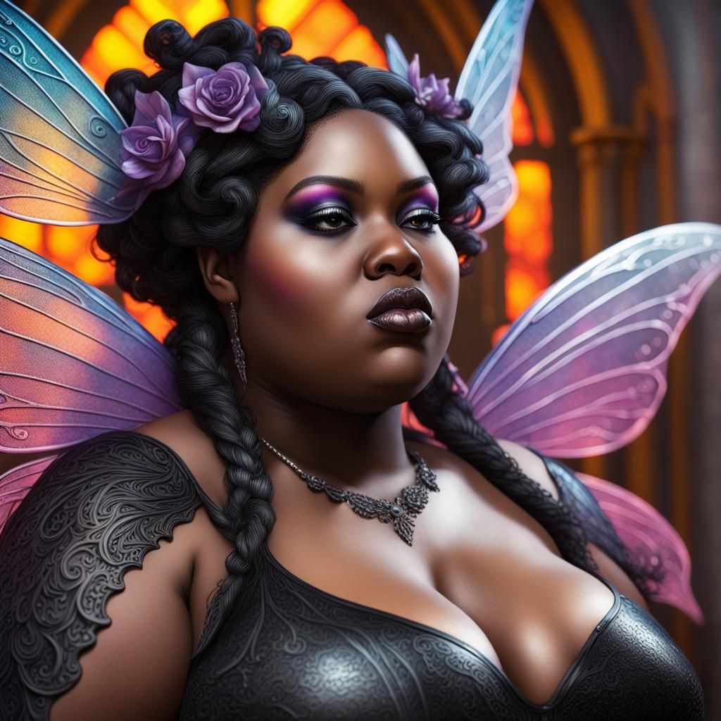 Gothic Ebony Fairy in Hyperrealistic Splash Art