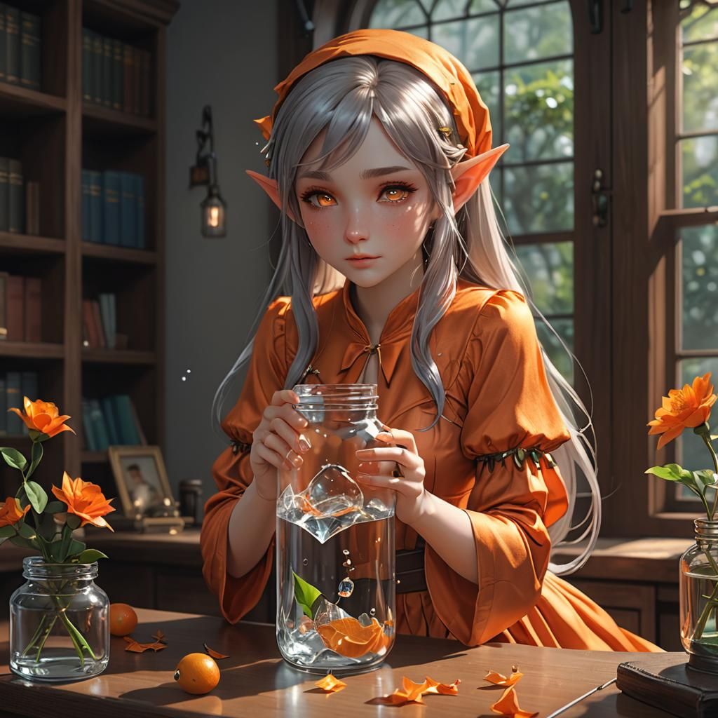 Crying Elf in a Jar: 3D Anime Art