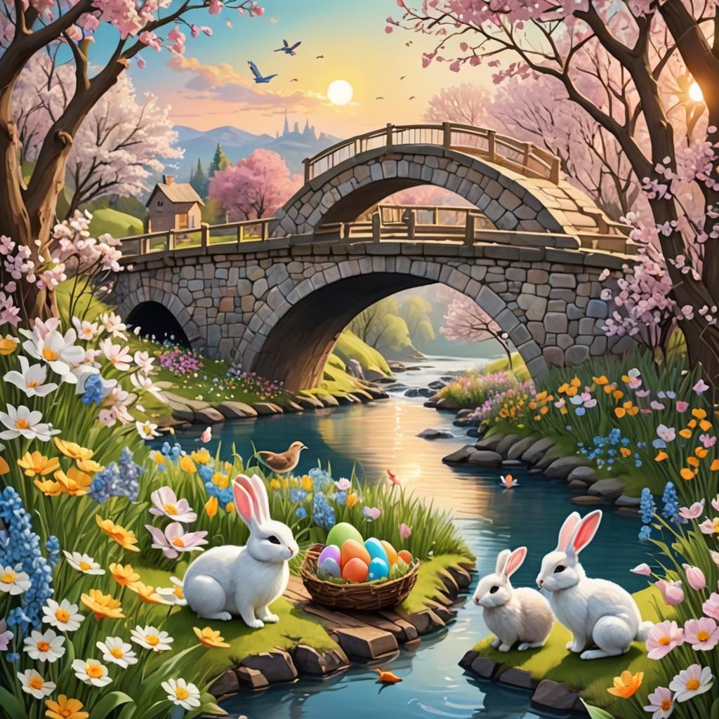 Cute Birds Egg Hunt in Spring, 3D Rendering