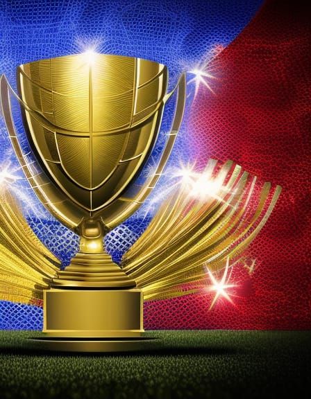 Huge_Elaborate golden_sports_trophy with highly detailed wit...