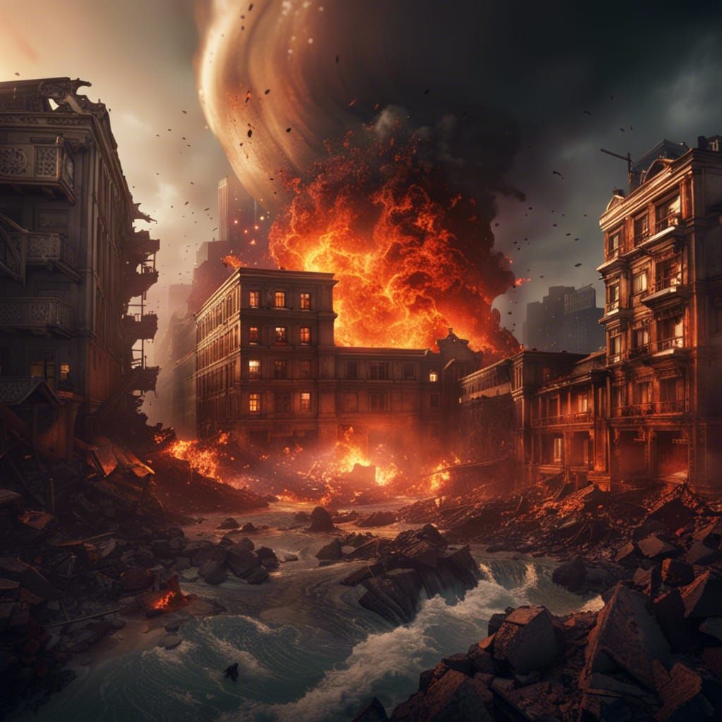 Burning Buildings Tsunami: Fantastical Matte Painting