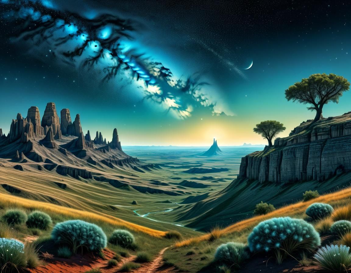 Primordial Landscape with Hyperrealistic Details