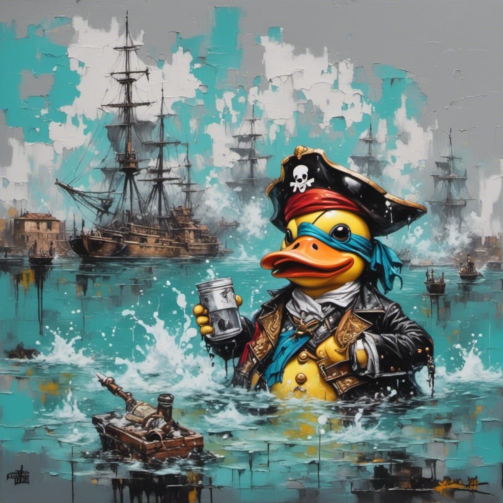 Rubber Duck Pirate in Street Art Style