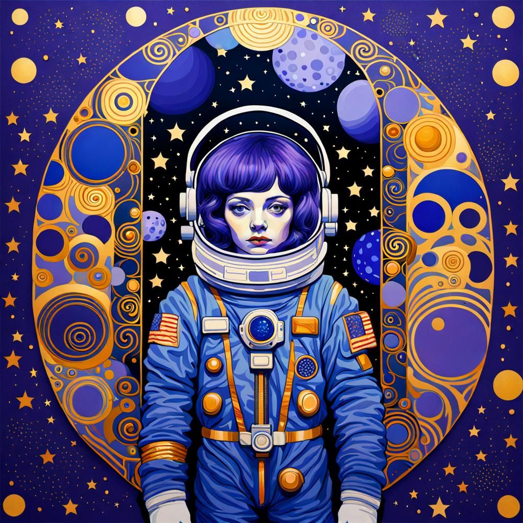 Surreal Astronaut in Blurple Art Nouveau Style