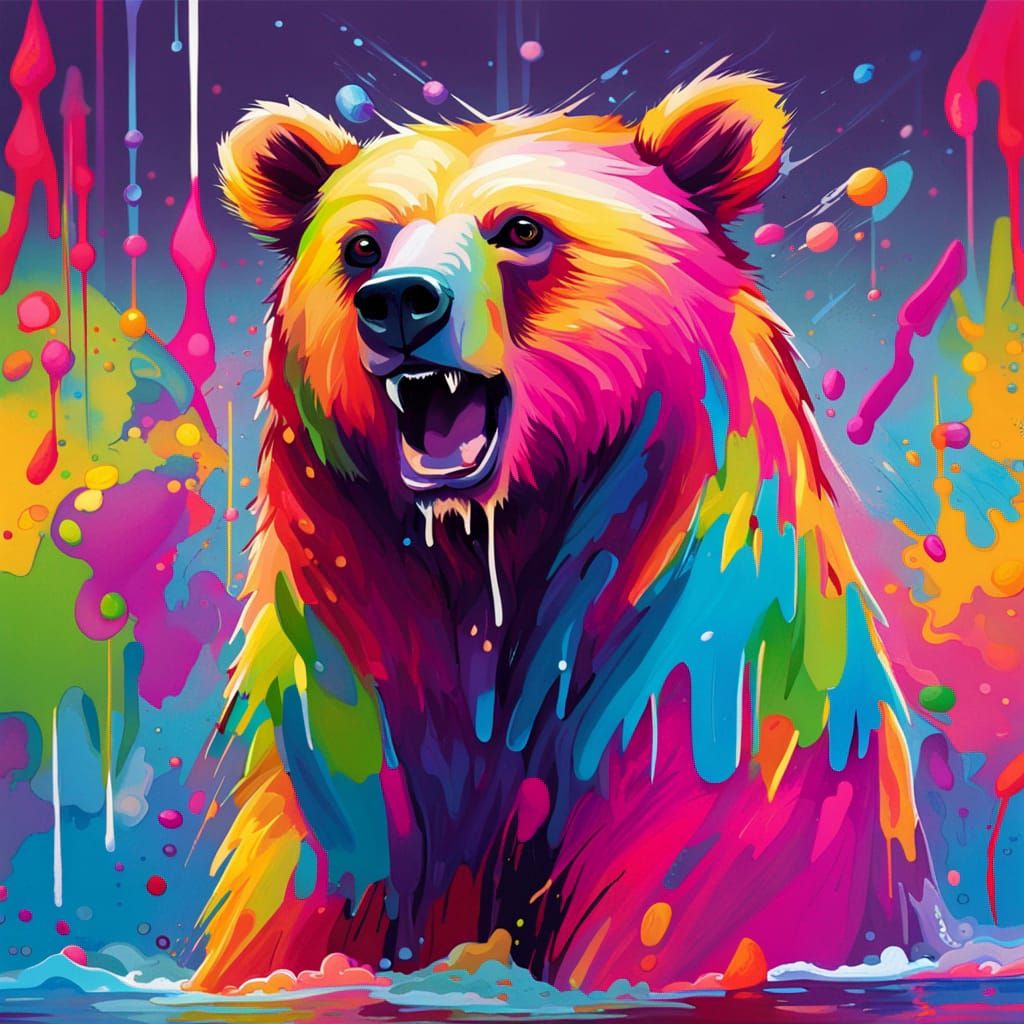 Colorful Rabid Bear in Splash Art Style