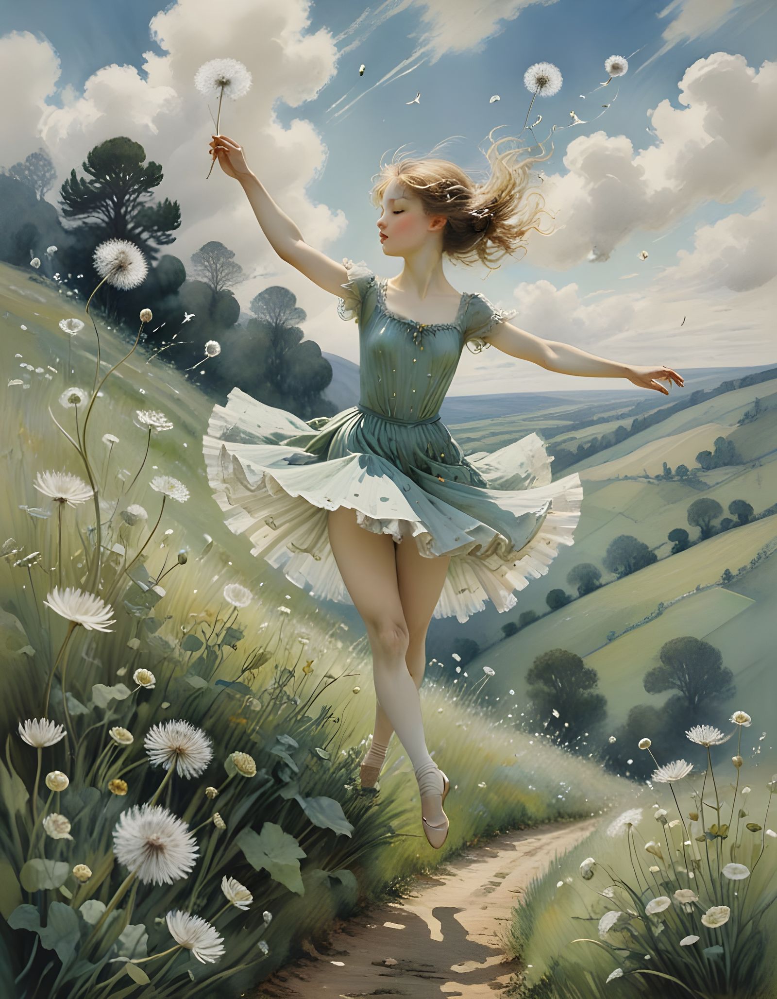 Dainty Ballerinas Dance Among Dandelion Seeds