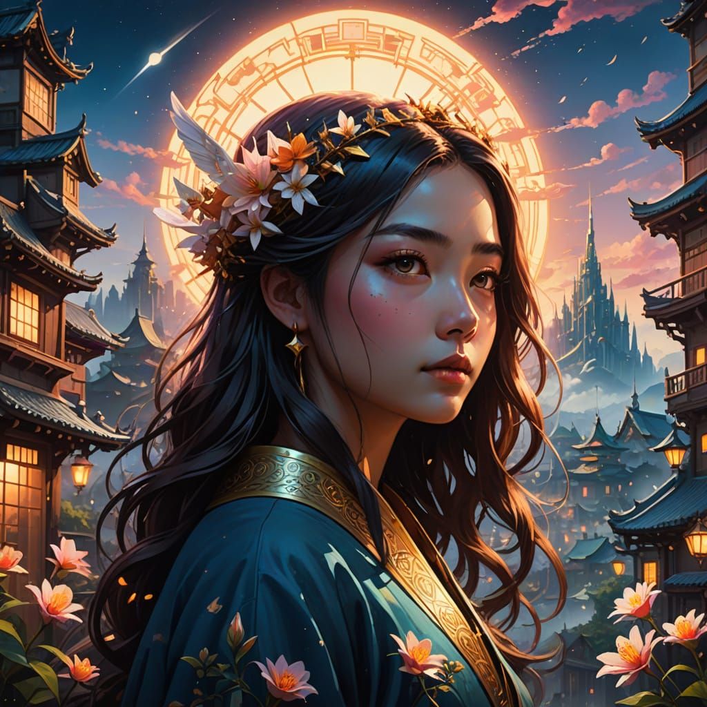 Fantasy Realm of Saillune, City of Magic, at Golden Hour