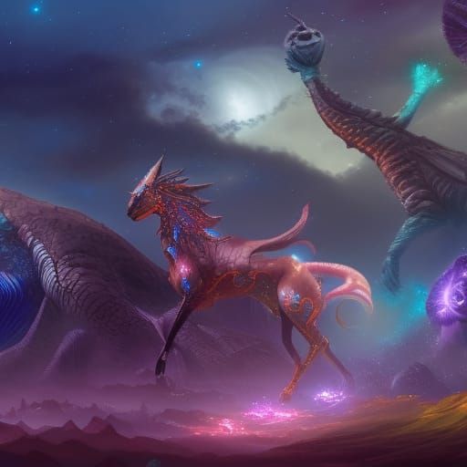 Galactic Horse in a Fantasy Landscape