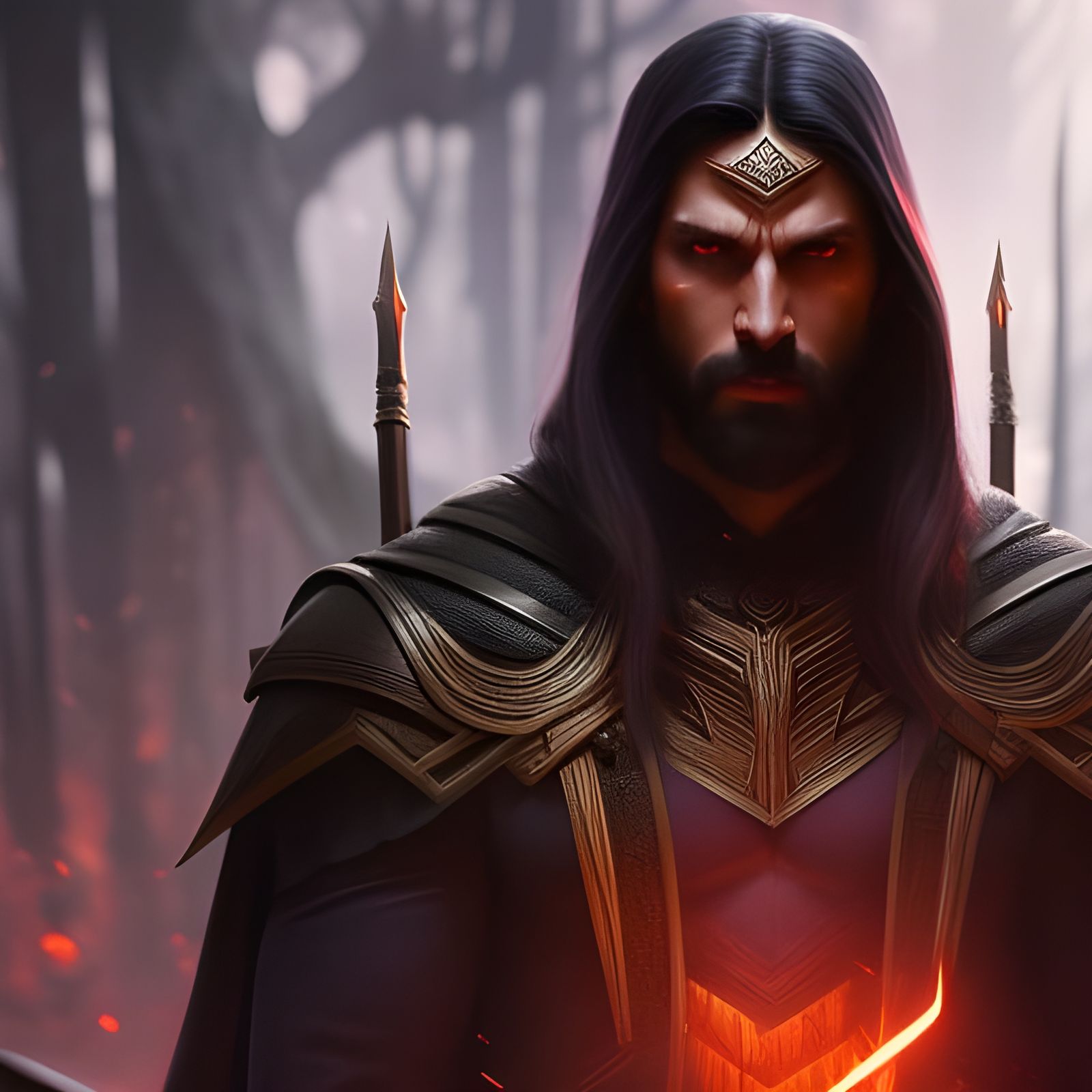 Dark Elf Wizard with Glowing Staff in Flames