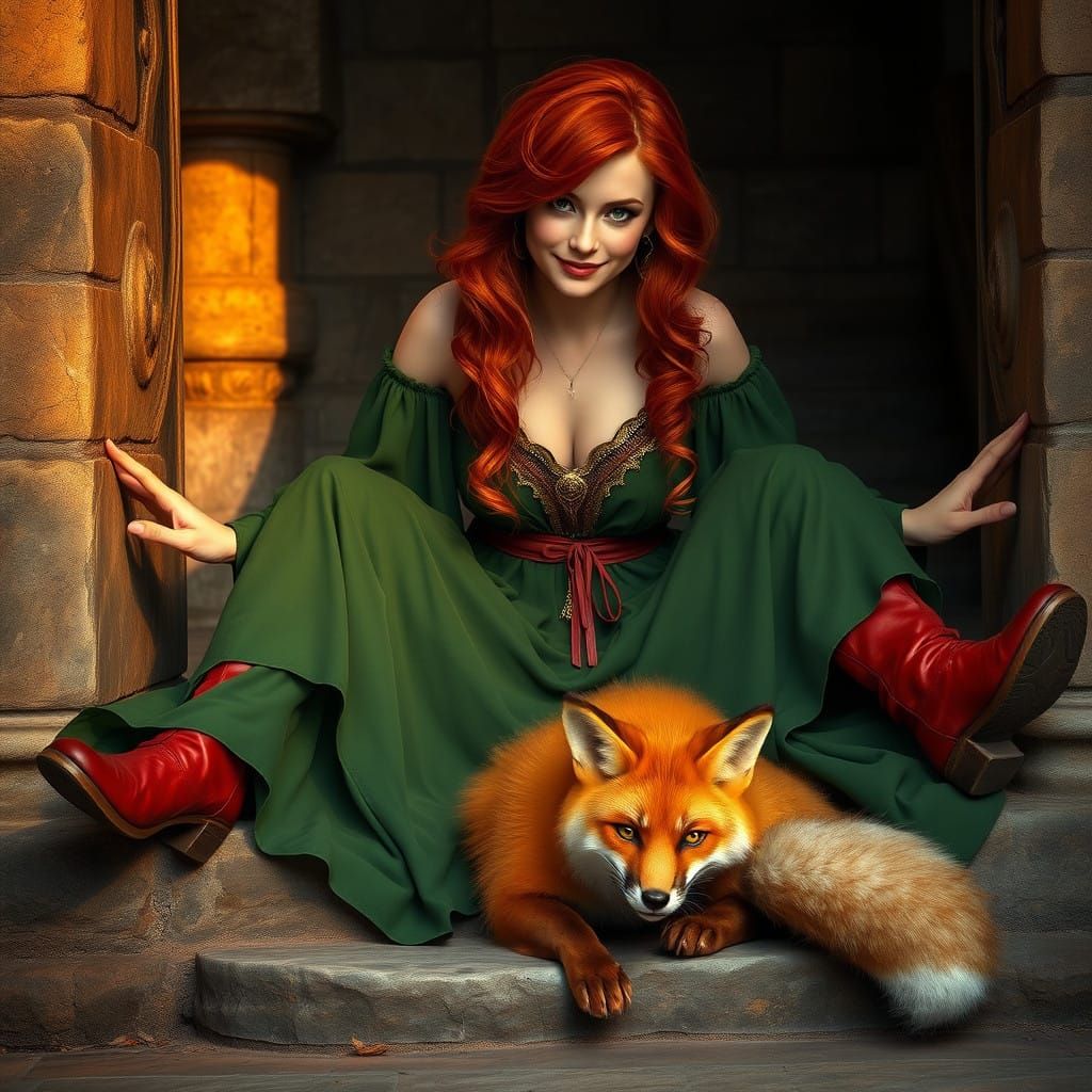 Mystical Redhaired Beauty in Ancient Stone Setting