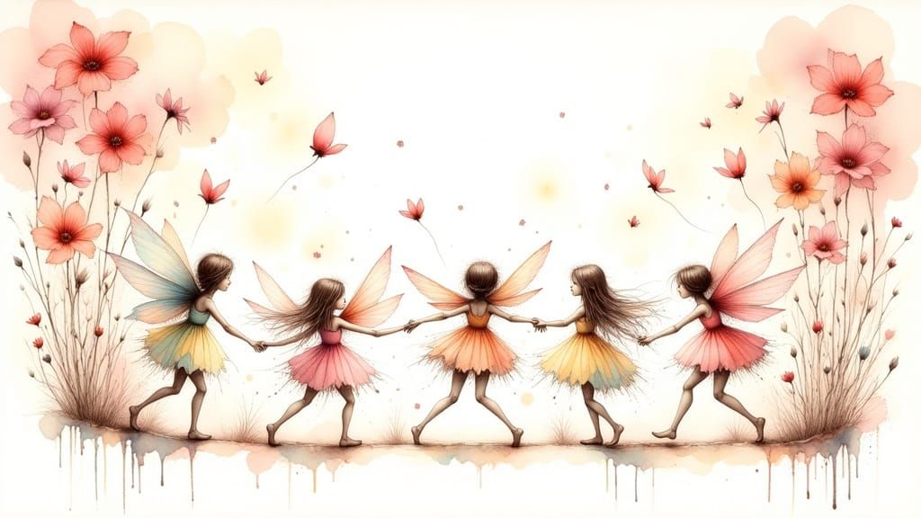 Fairies Dancing in a Whimsical Circle as Digital Art