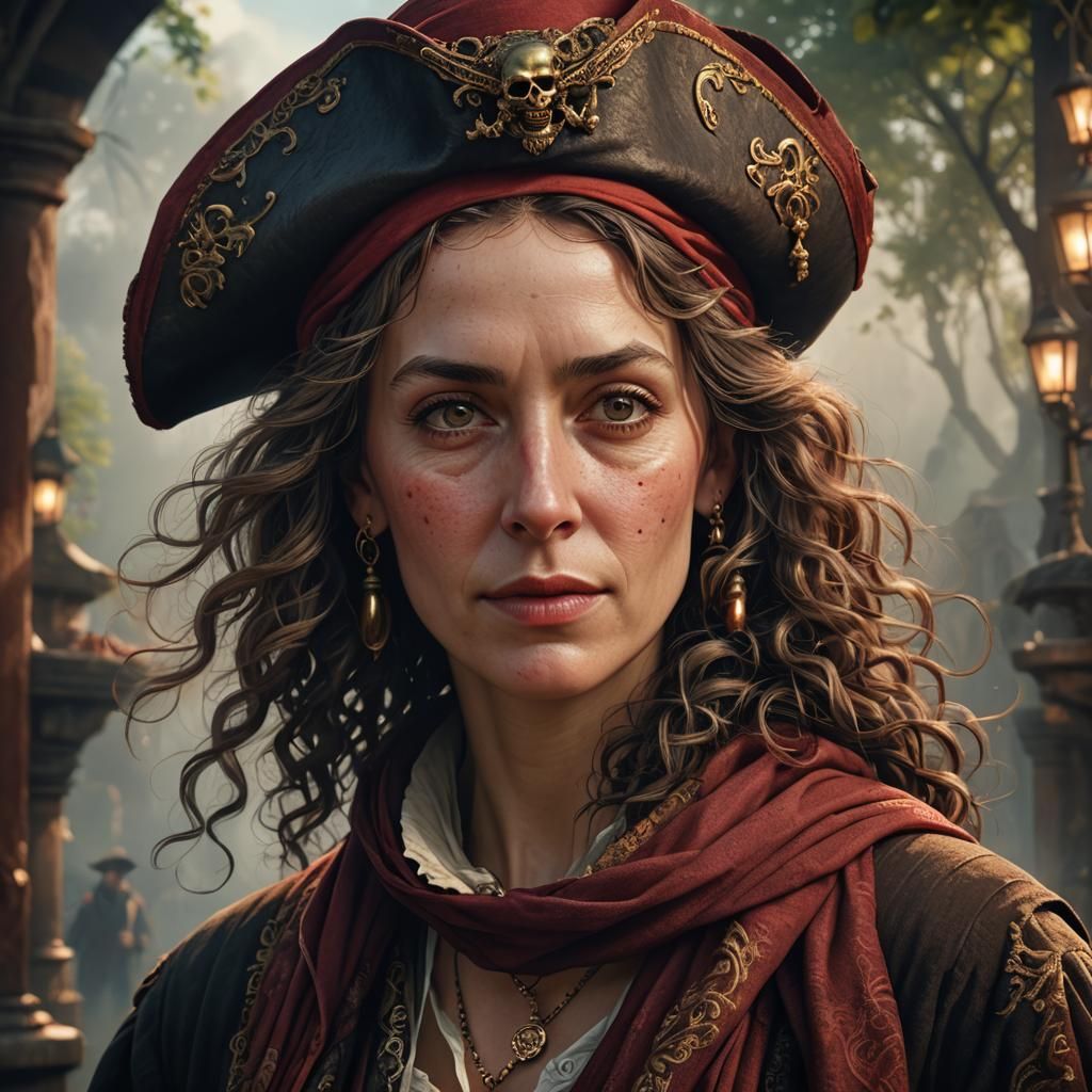 Hyperrealistic Portrait of Woman with Pirate Hat
