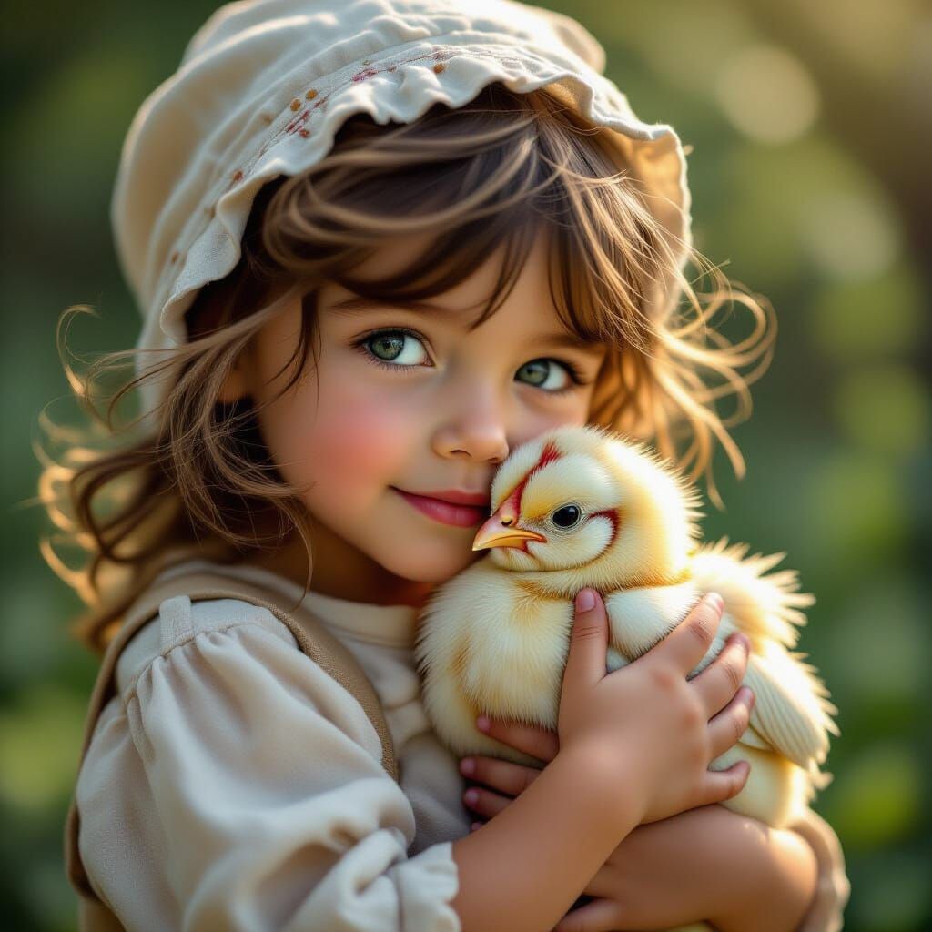 Child Holds Chicken in Ornate Fantasy Portrait