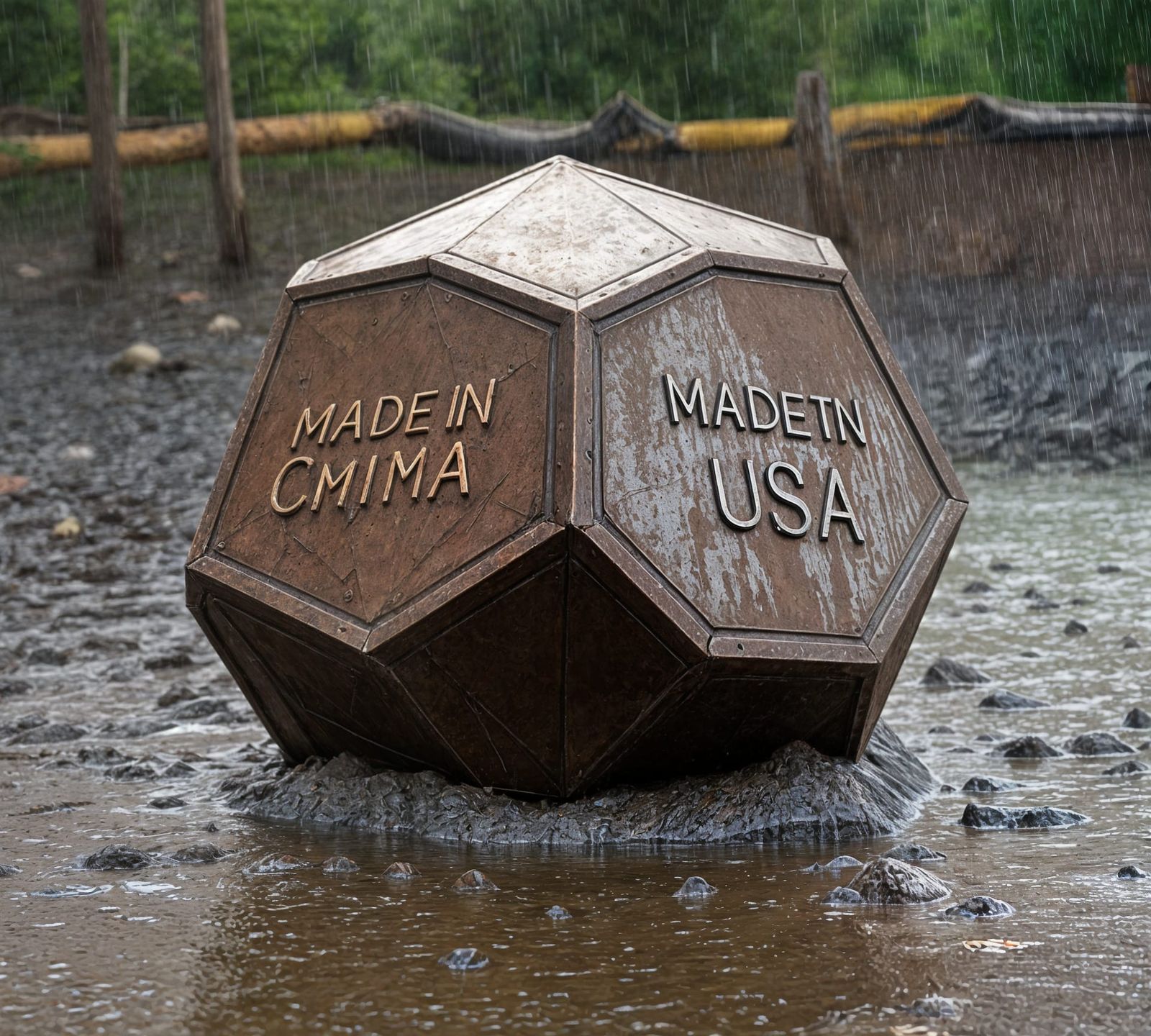 Rusty Steel Octahedron Marked Made in China and USA