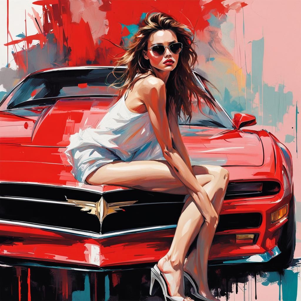Miranda Kerr on a Red Trans Am: Scribble Art