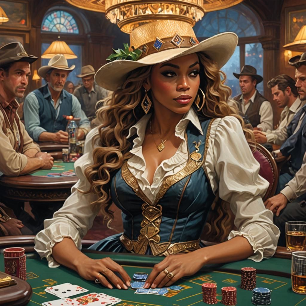 Beyonce as Cowgirl at Texas Poker Table