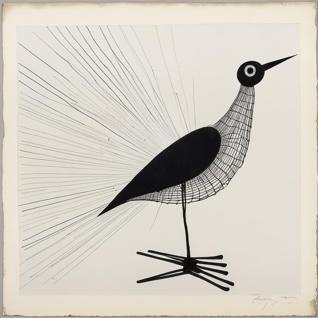 Surreal Bird Rayograph in Black and White