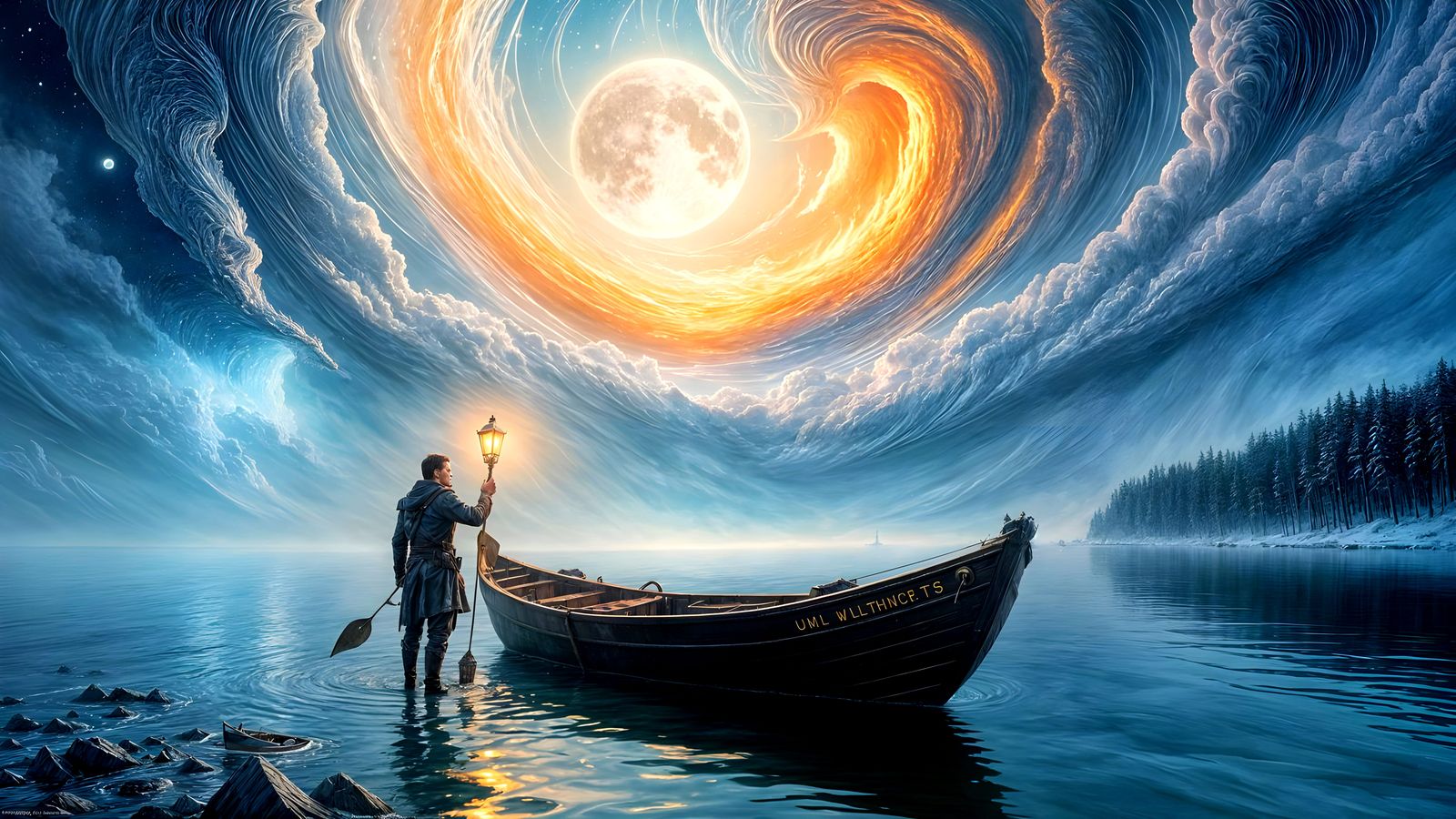 Magical Lanternlit Boat on Velvety Night