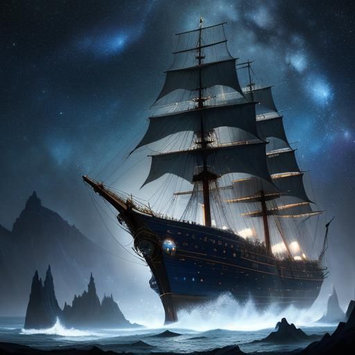 Spelljammer Schooner Sails Through Starry Space