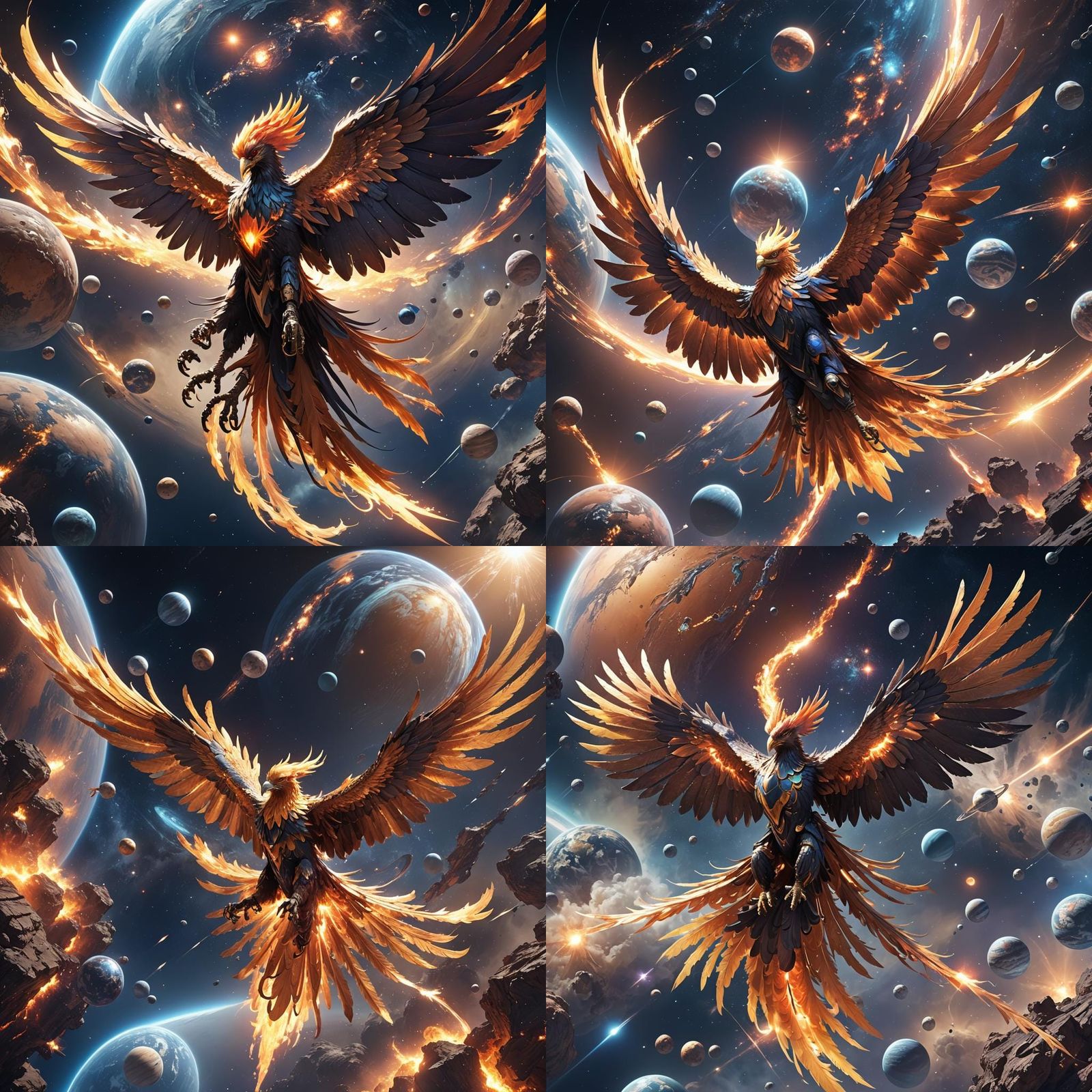 Cosmic Phoenix in Space: 3D Anime Art