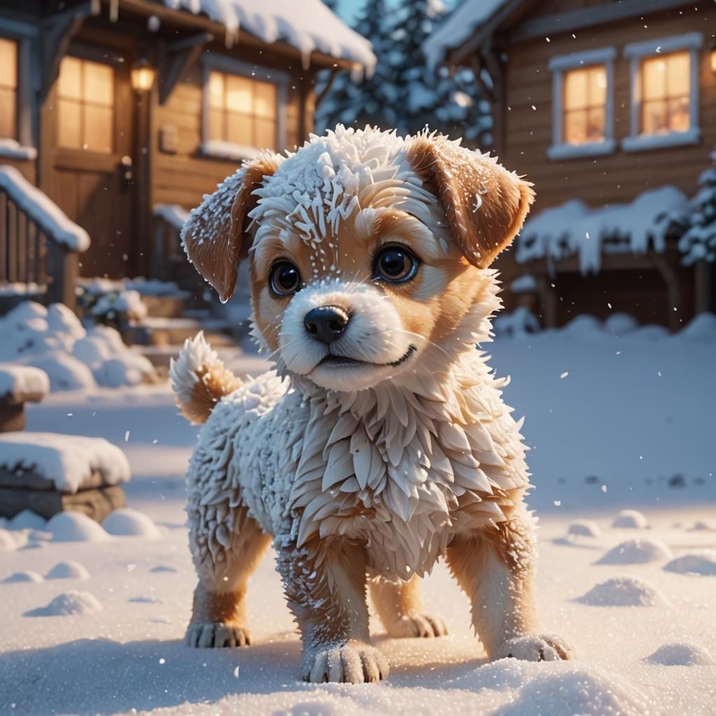 Baby Dog in Snow: 3D Animated Concept Art