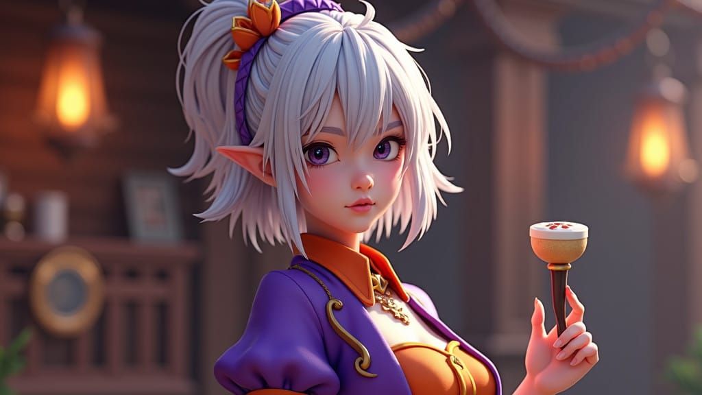 Androgynous Tavern Keeper in Vibrant 3D Anime Art