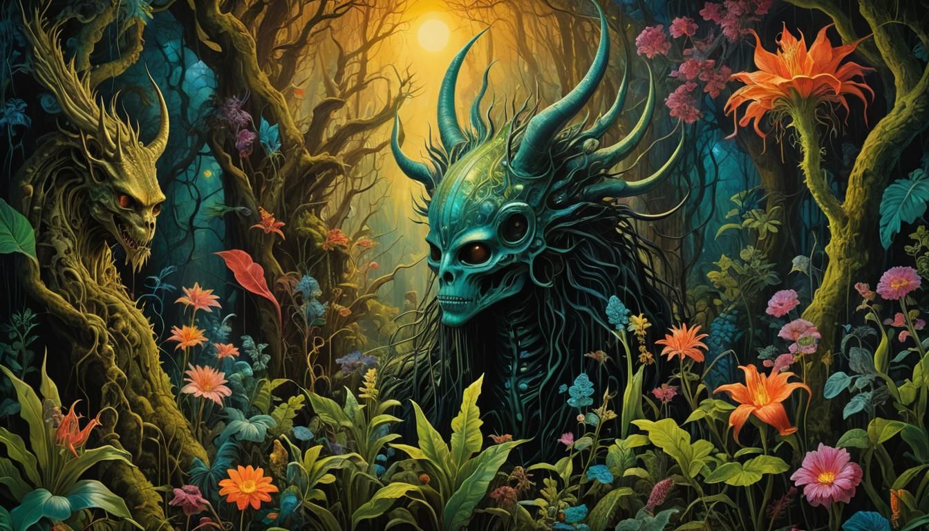 Mystical Garden: Surreal Fantasy Painting in Oil