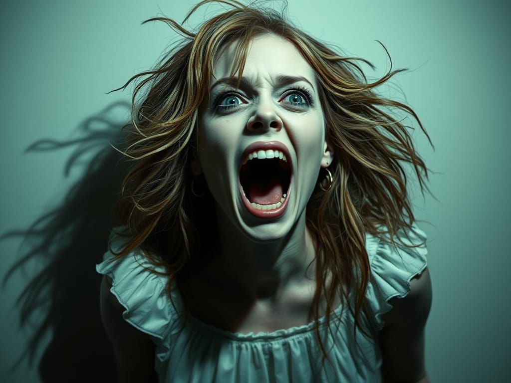 Distorted Woman in White Gown: Analog Horror Portrait