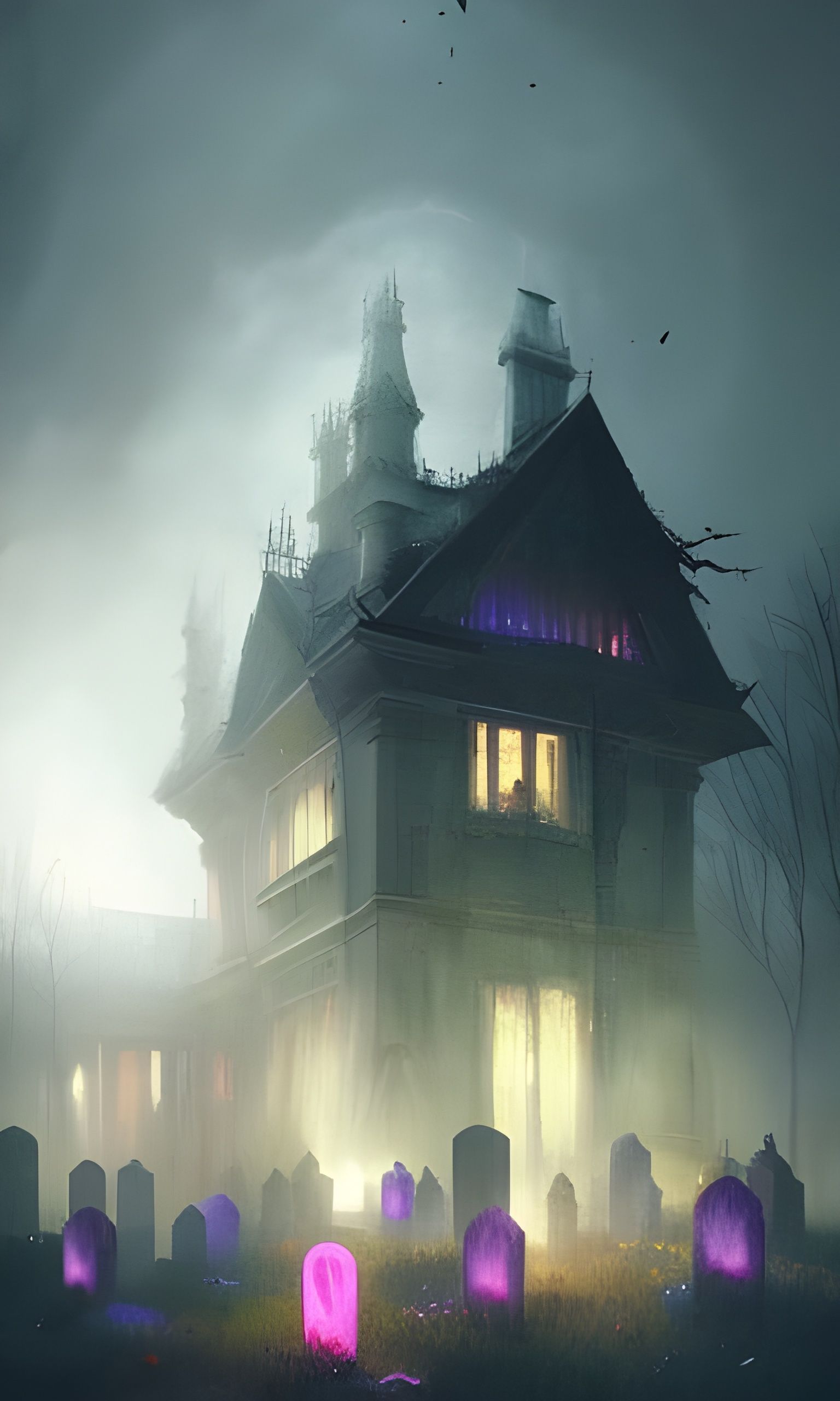 Haunted Home with Spectral Ghosts, in Artgerm Style