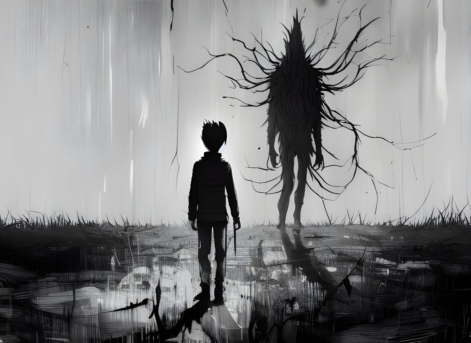 Terrifying Monster Visits Boy: Horror Art