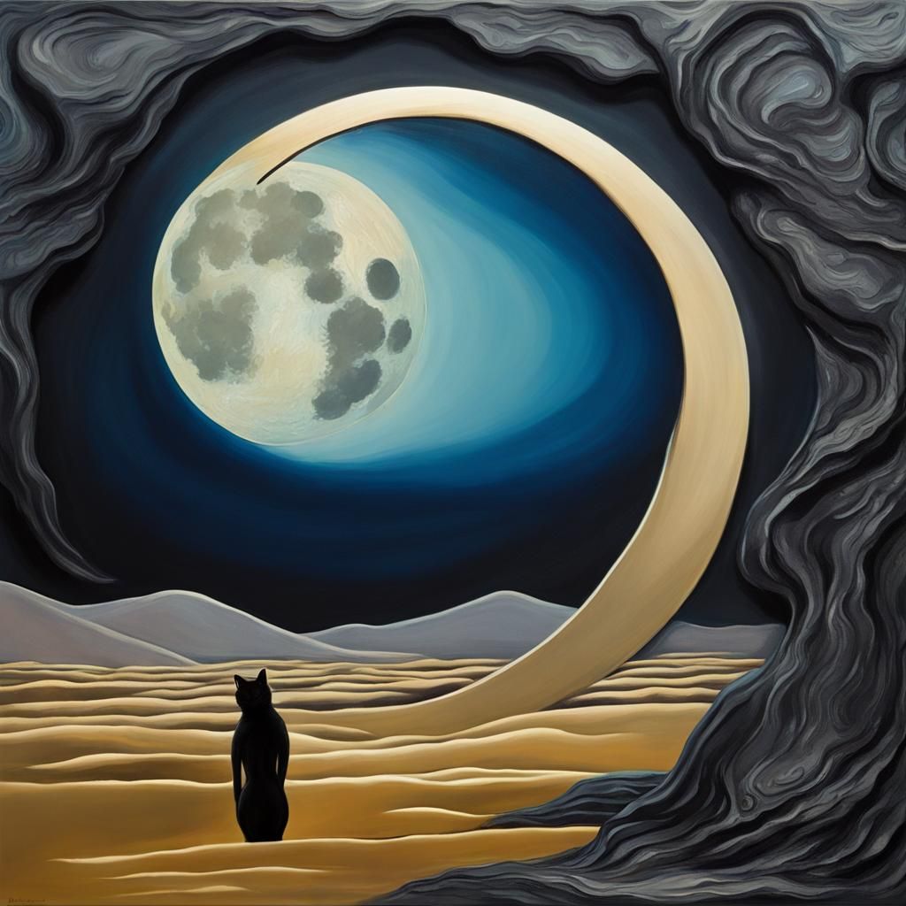 Surreal Black Cat Portrait in Melting Oil Style