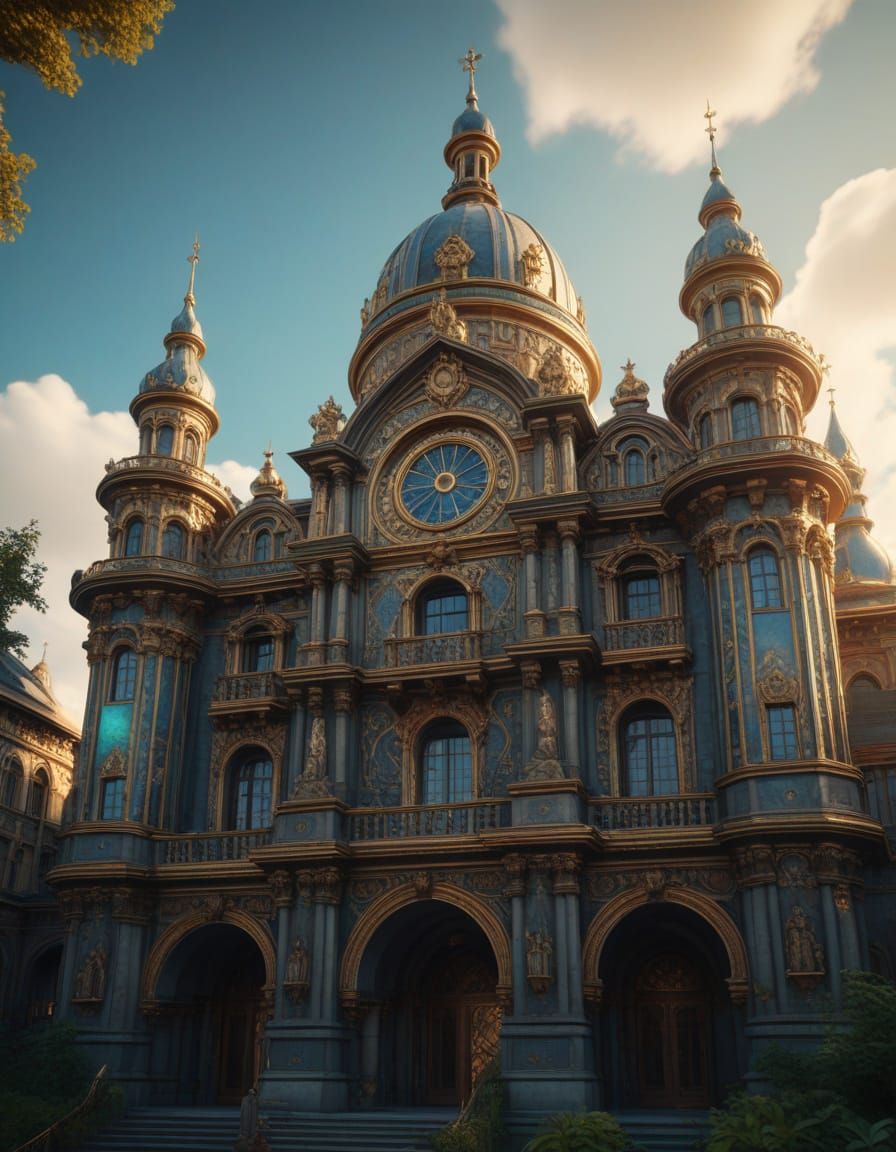 Epic Fantasy Castle in Vibrant Valley with Majestic Cathedra...