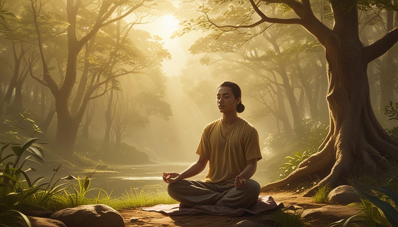 Meditative Figure in Nature: Digital Concept Art