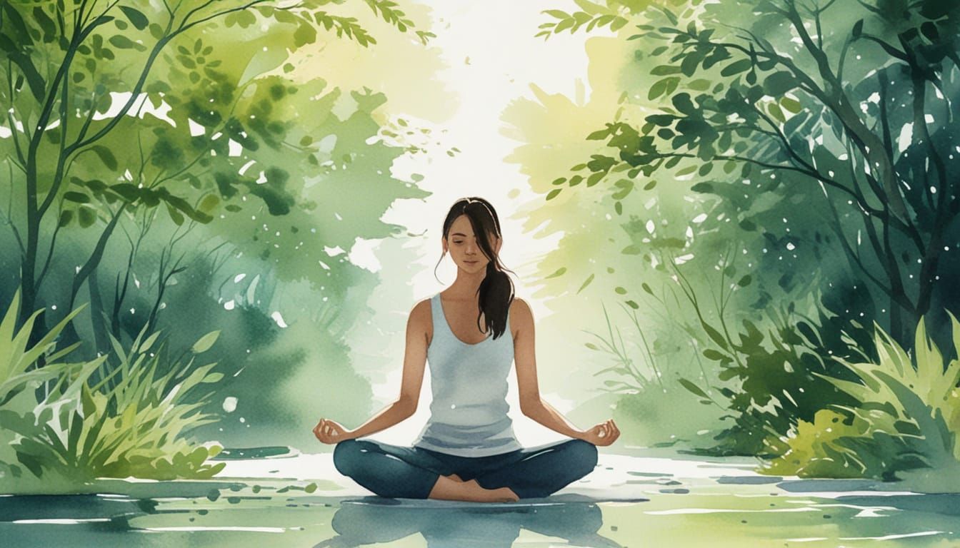 Serene Meditation in Nature: Watercolor Illustration