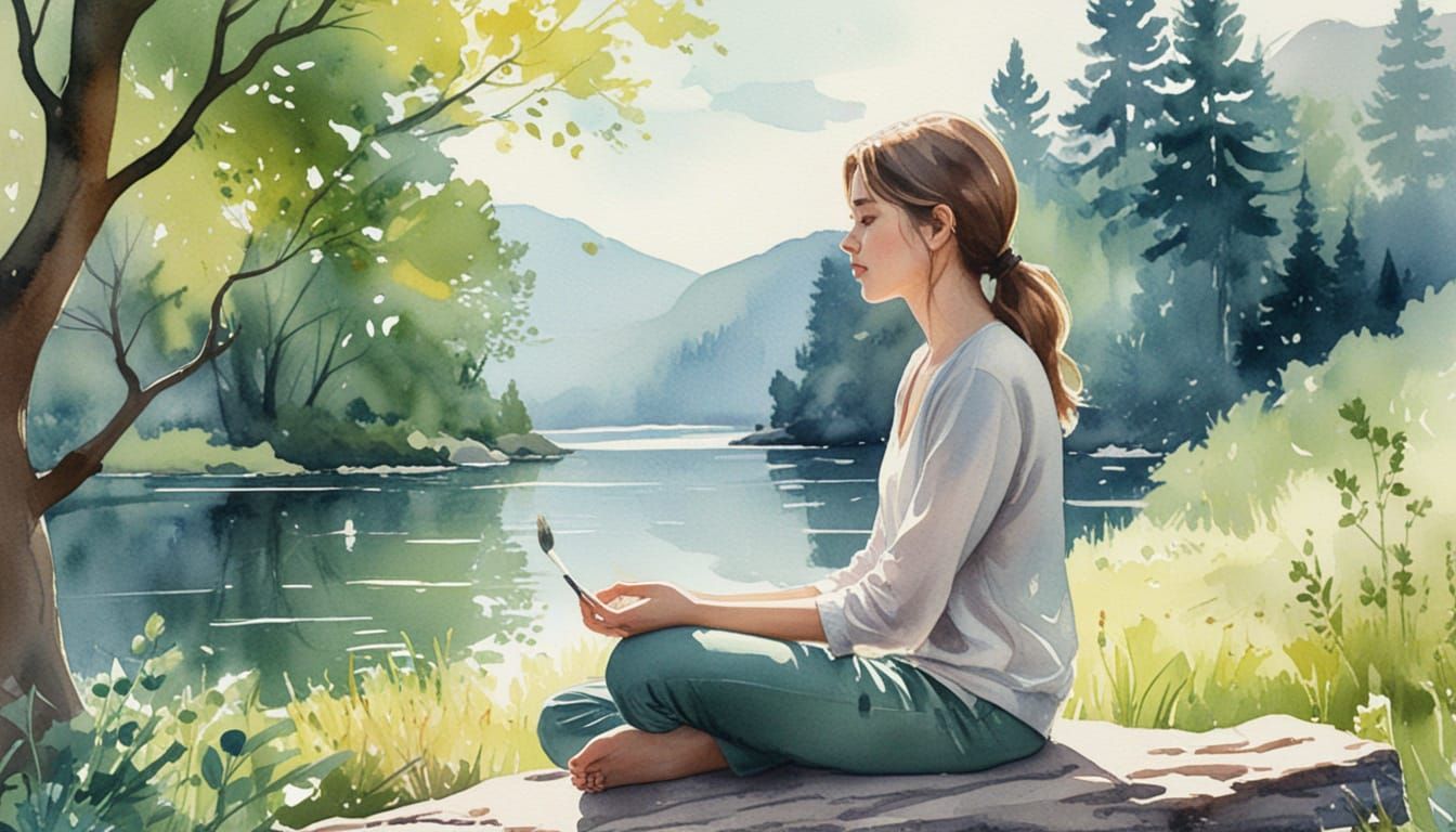 Meditative Figure in Nature: Watercolor Illustration