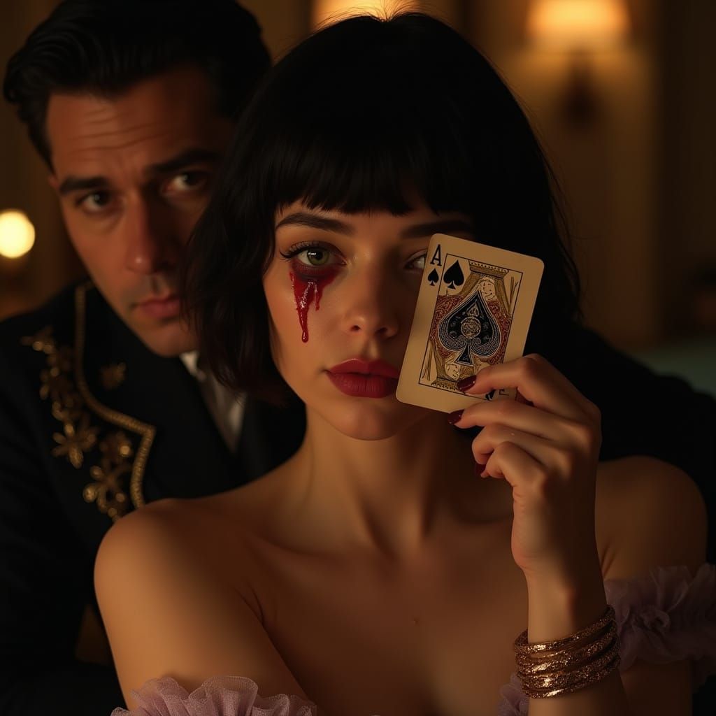 Golden Light Illuminates a Mysterious Casino Scene in a Cine...