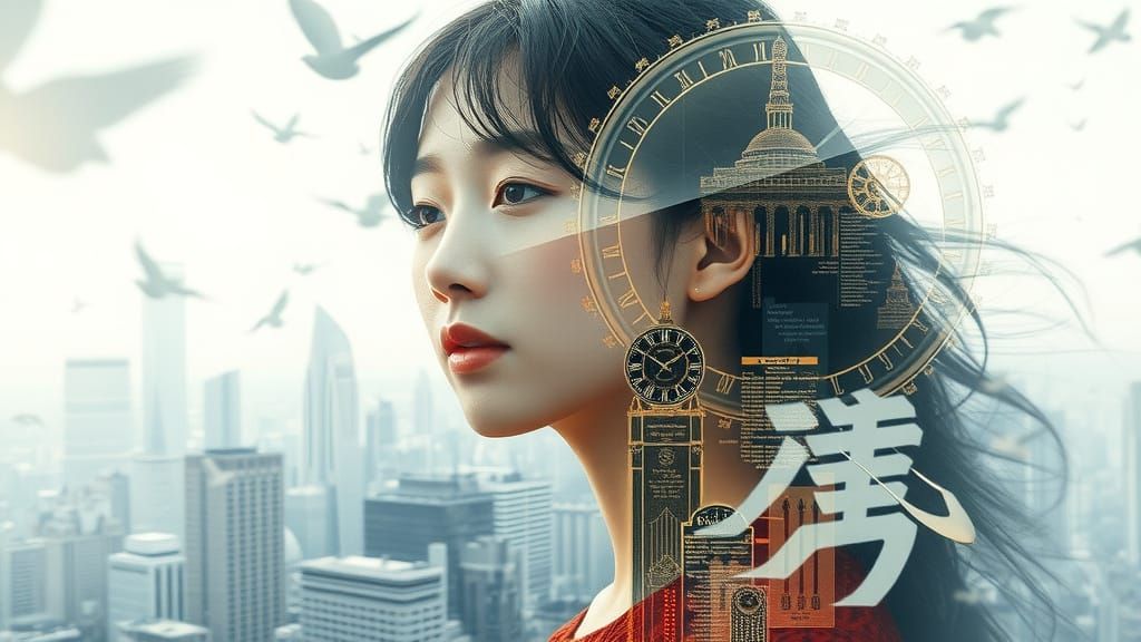 Ethereal Steampunk Cityscape in Double Exposure