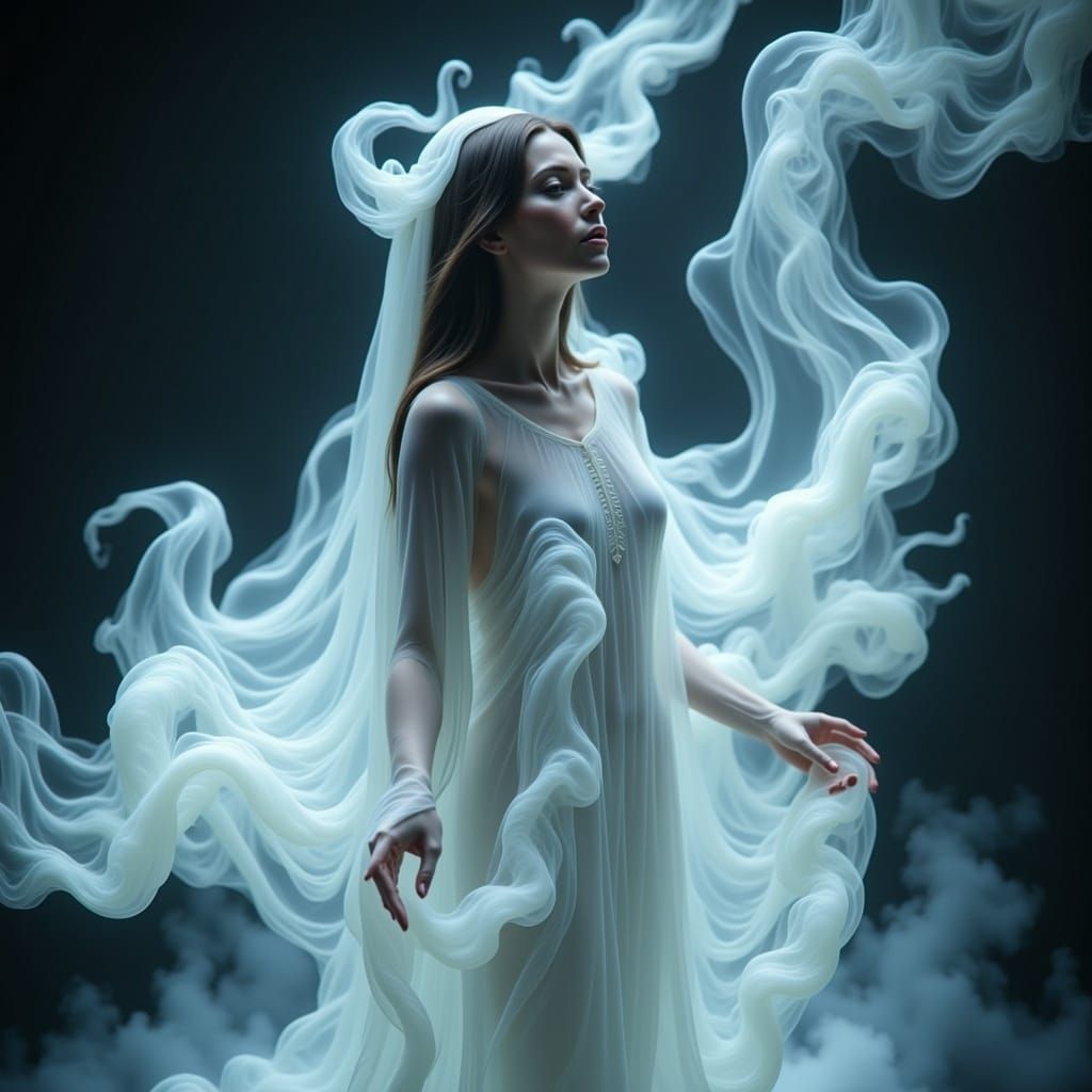 Ethereal Woman Materializing from Smoke