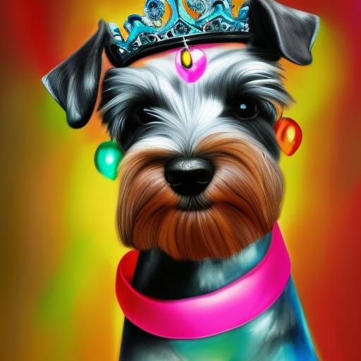 Miniature Schnauzer with Tiara: Hyperrealistic Splash Art